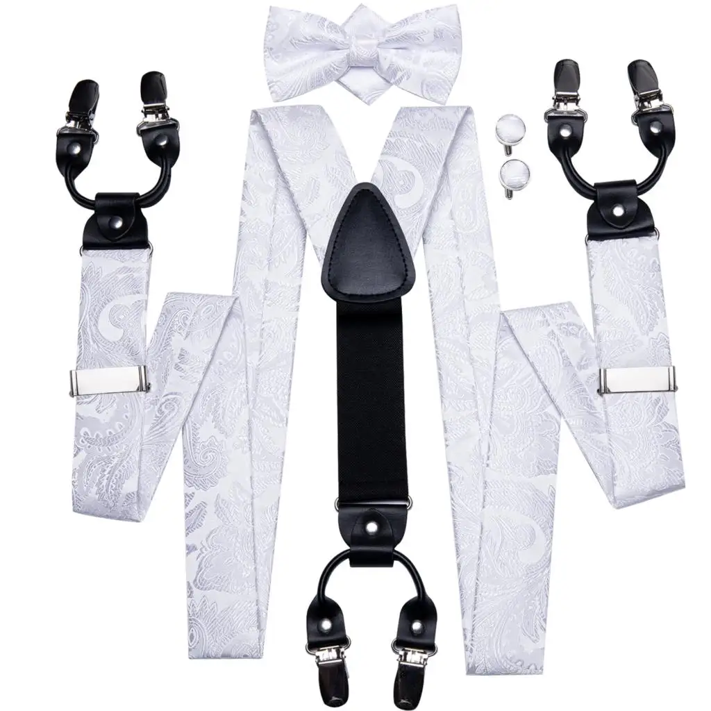 Hi-tie-Conjunto de gemelos de Jacquard de seda blanca para hombre, conjunto de corbata de moño con Clip ajustable, para boda y negocios