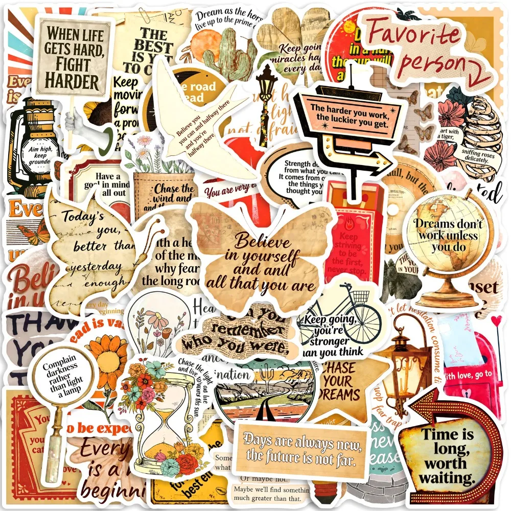 

10/50 шт. ретро-стикеры с вдохновляющими фразами для декора скейтбордов и бутылок для воды, корейский стиль, целительные граффити-наклейки