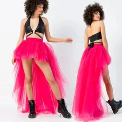 MisShow Hi-Lo Tulle Petticoat Women's Long Four Layer Puffy Skirt Fuchsia Tutu Skirts Adult Junpon Goth For Party Cocktail