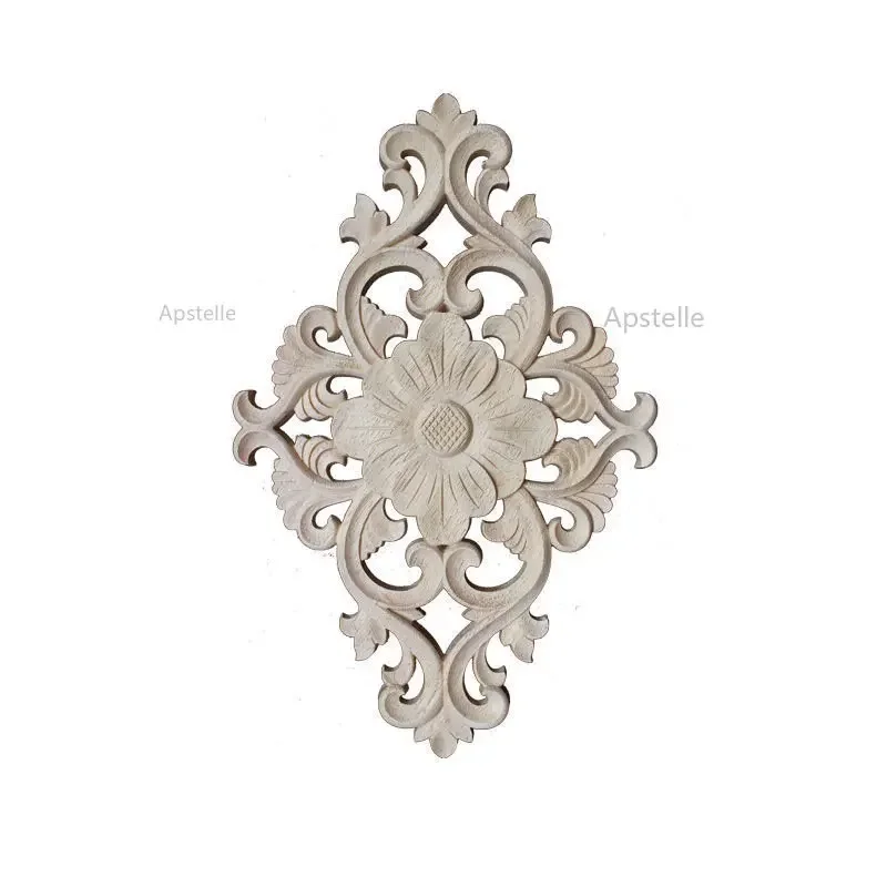 Long Rose Flower Exquisite Carving Natural Wood Appliques Furniture Wooden Mouldings Wmqe Vintage Unpainted Decoration Decal