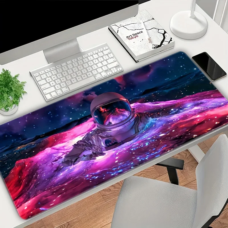Astronaut Galaxy Mouse Pad Large Non-Slip Rubber Base Stitched Edges Gaming Desk Mat Office