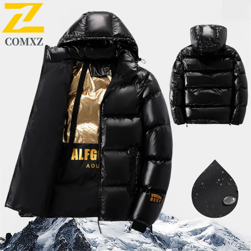 Brand Winter Jacket Men's Luxury Black Gold Shiny Waterproof Down Cotton Padded Coat Women Korean Thick Hooded Puffer Jacket Ski