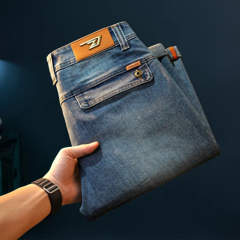 

Осенние мужские джинсы 2025 года, прямые свободные деловые трендовые модные мужские повседневные брюки высокого класса