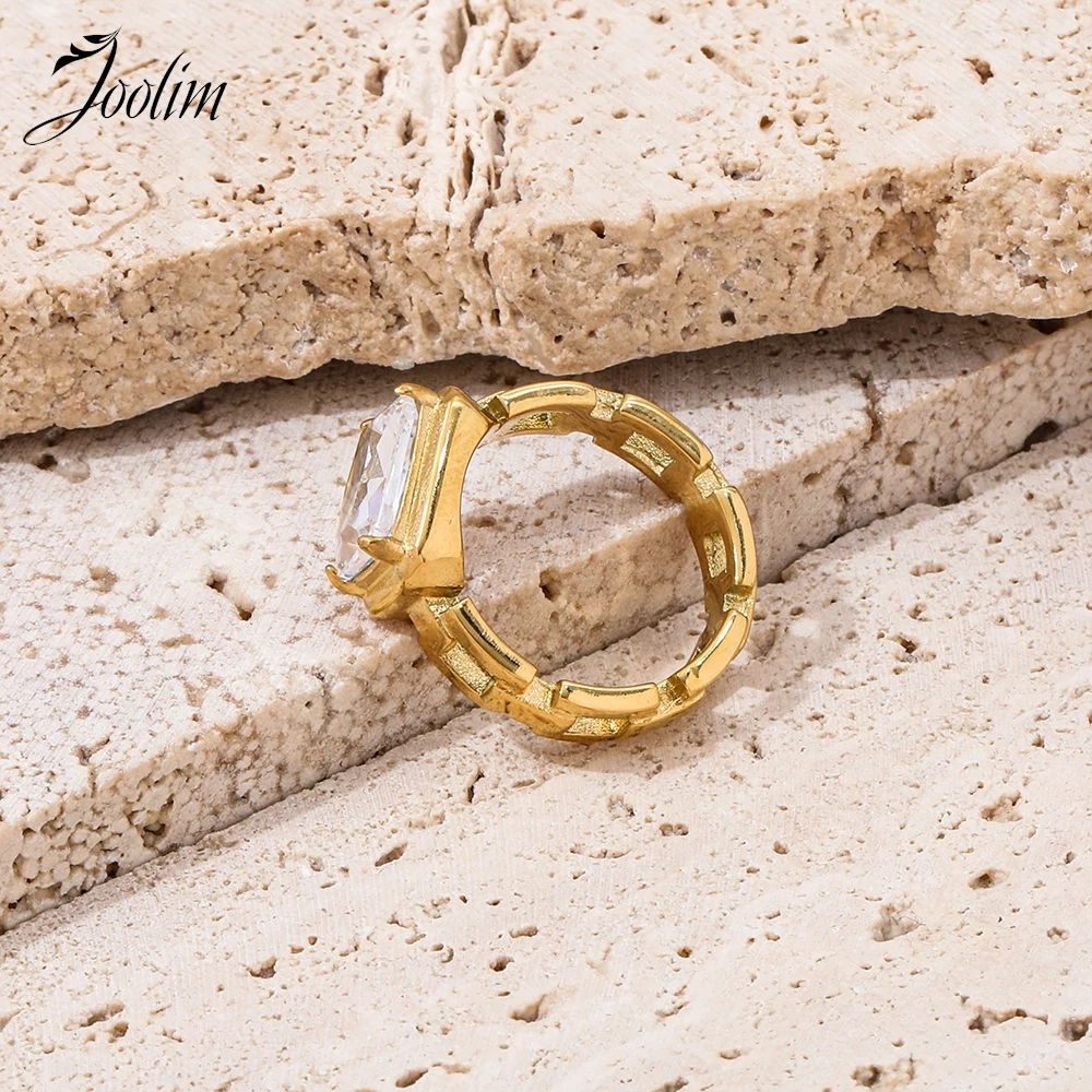 حلقة من الفولاذ المقاوم للصدأ للنساء ، سلسلة مجوفة ، زركونيا مربعة مكعبة ، PVD عالية الجودة ، لا تتلاشى ، اتجاه الموضة ، مجوهرات ، بيع بالجملة #5