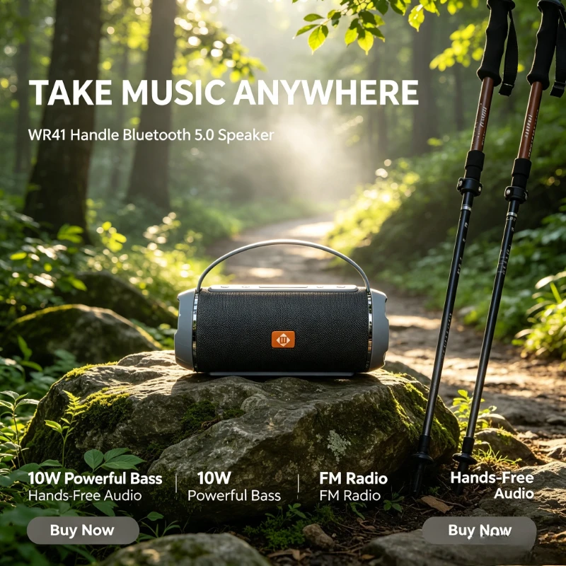 WETECH WR41 10W Haut-parleur Bluetooth 5.0 portable avec poignée, son stéréo en tissu, basses renforcées, pour voyages en extérieur, compatible radio