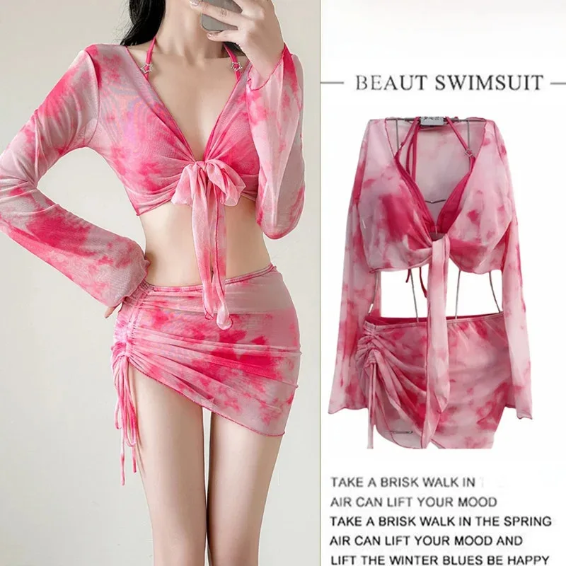 Sexy Long Sve Bikini Tee Piece Set Beach Vaion Swimsuit for Women Svel Underwater Sports Swimwear Bychedefei