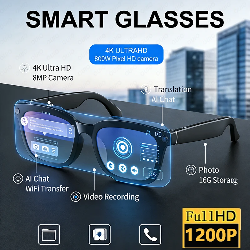 Smart Glasses 800W Camera New Technologies Video Recording AI Photo Recognition Bluetooth Calls Voice Translation Sunglasses Men