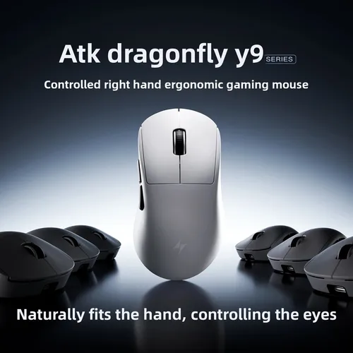 Imagen 2 del producto Ratón inalámbrico ATK Dragonfly Y9, ergonómico de 3 mangueras, doble batería de 8K de larga duración, ratón para juegos, accesorios personalizados para deportes electrónicos y PC, regalos