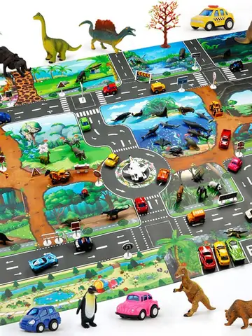100x130 어린이 Playmat 농장 도로 휴대용지도 아기 교육 러그 유아 공룡 방수 놀이 매트 크롤링 무독성 카펫