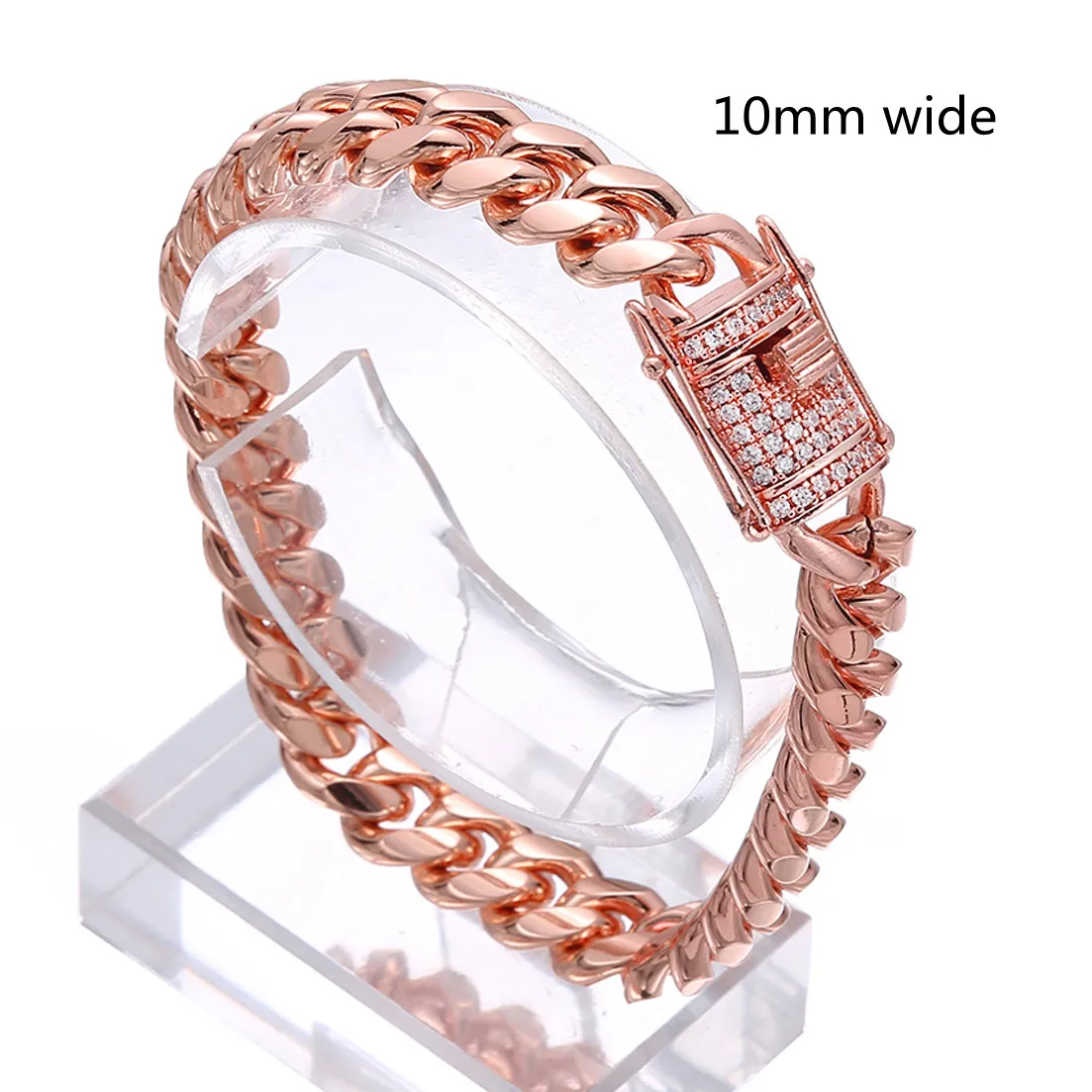 Granny Chic 10mm/14mm Rose Gold Tone Men Women's Miami Chain Bracelet 7inch-11inch