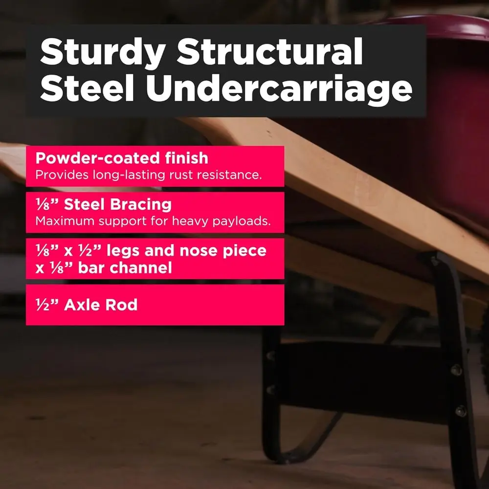 عربة يدوية شديدة التحمل بـ 8 أقدام مكعبة، سعة 800 رطل، 16 عجلة فولاذية للمنزل والحديقة والعناية بالعشب