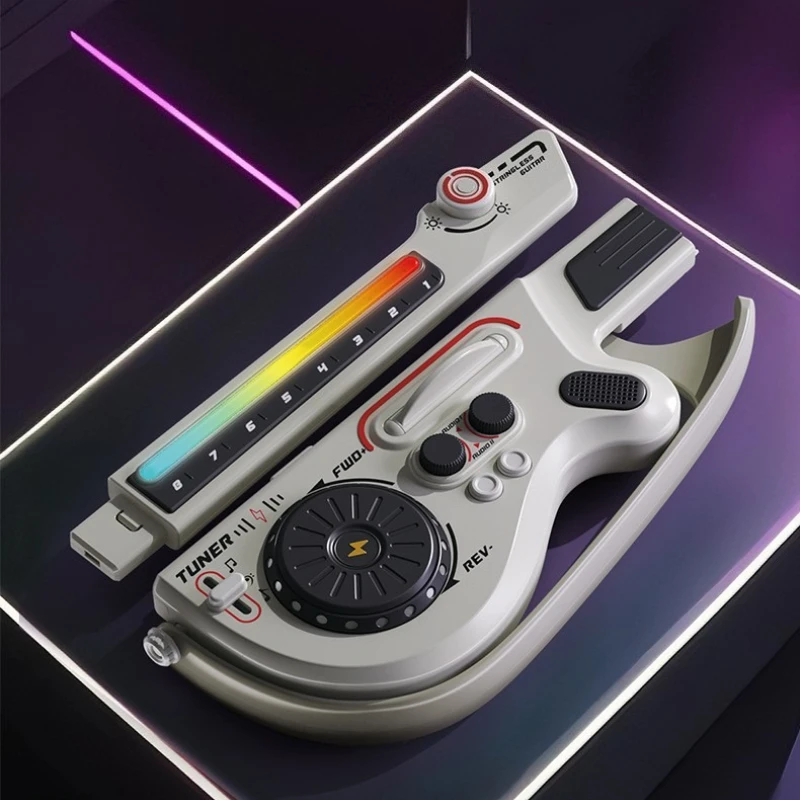 Multifuncional dj guitarra dobrável elétrica sem cordas com luz eletrônico drible baixo crianças brinquedos instrumento musical presente