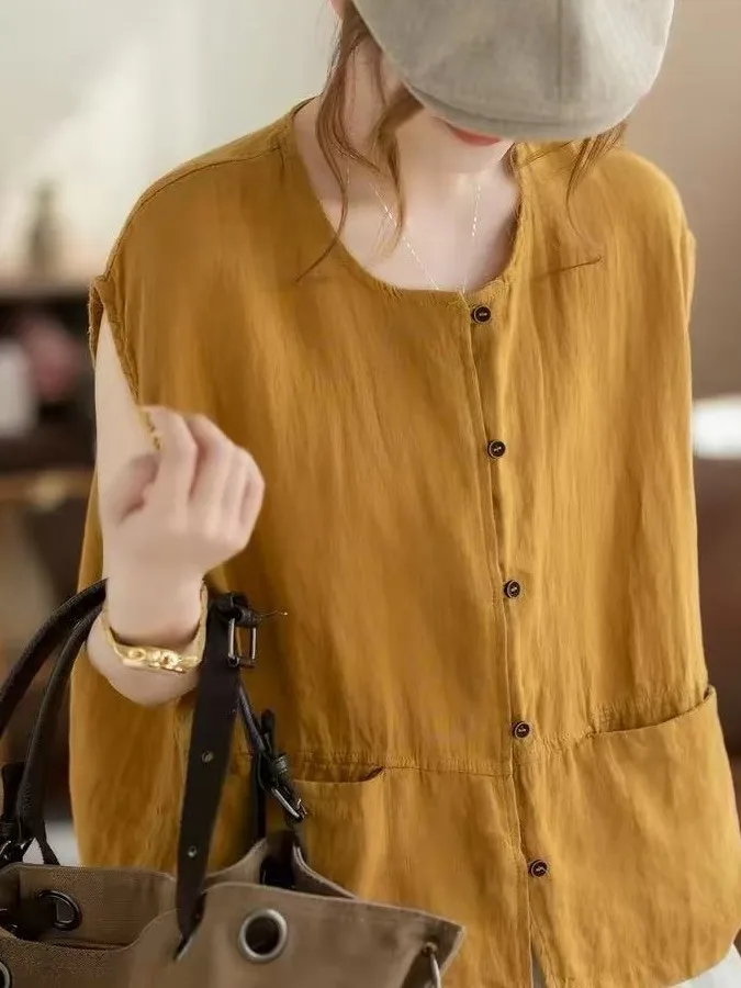 

Outlet 2026 Summer Artistic round Neck Vest Women's Thin Loose Slimming Commuting Outerwear Comfortable Breathable Casual