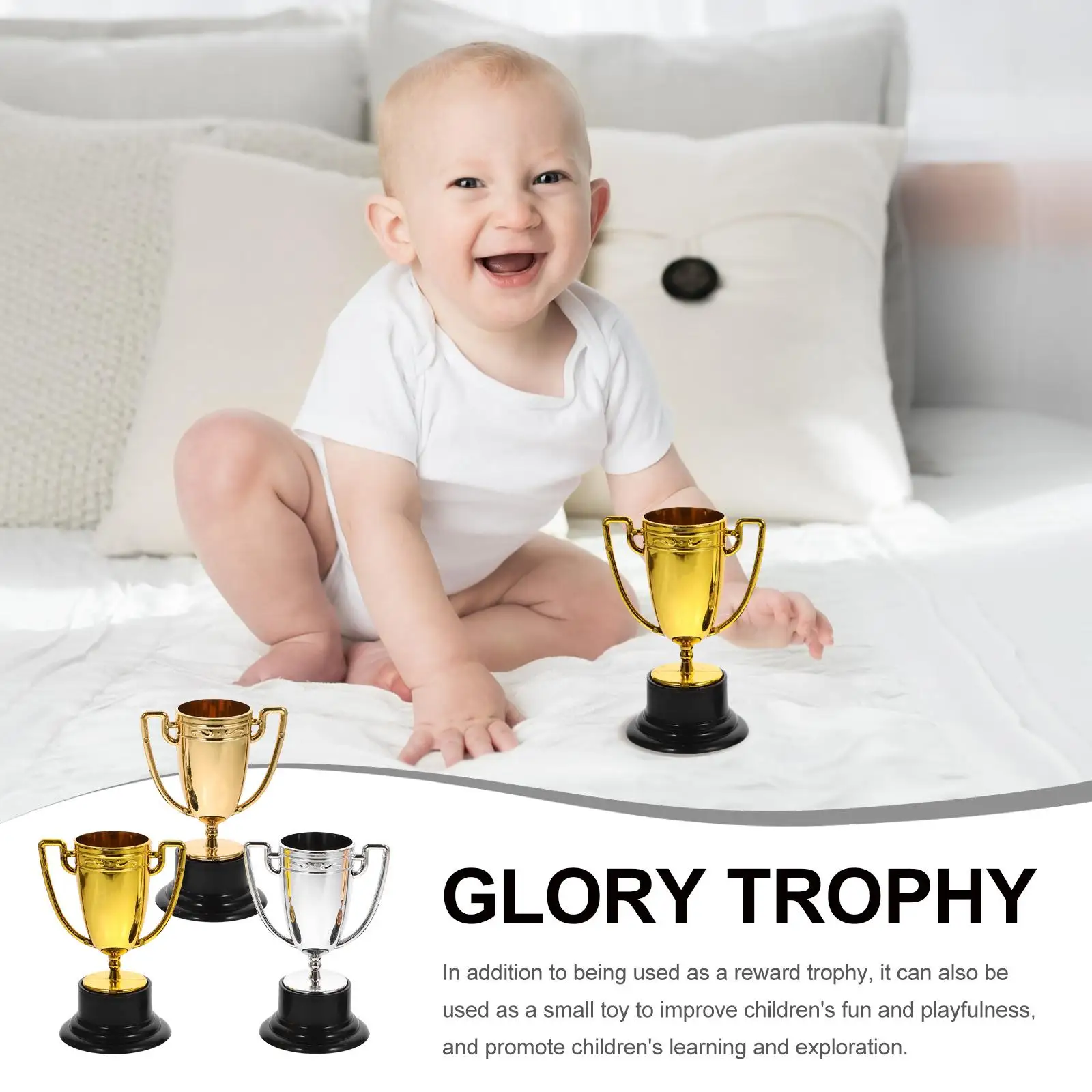 3 Pcs Mini Trophy Decoration Plastic Gold Kids Toy Trophies Party Favors Sports Game Reward Small Trophy Base