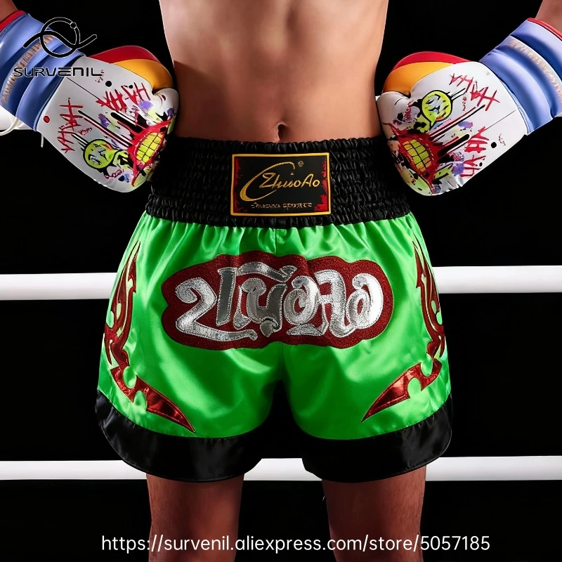 

Thai Boxing Pants Satin Muay Thai Shorts Men Women Kids MMA Fighting Kickboxing Training Shorts Breathable Jiu Jitsu Fight Wear