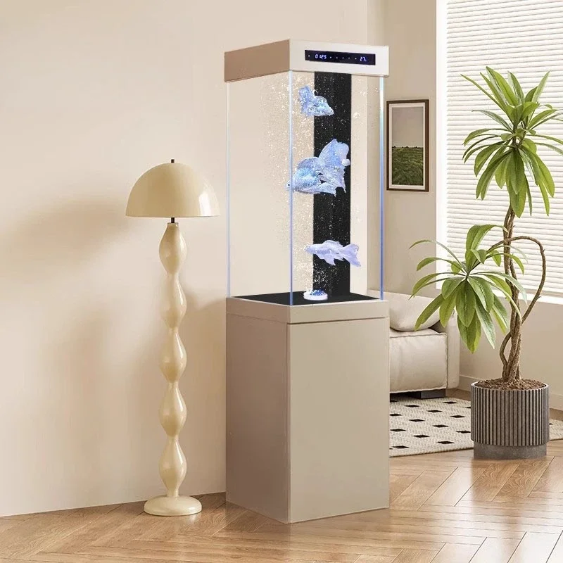 Goldfish tank, living room, small floor-to-ceiling household oxygenated ultra-white glass square ecological bottom