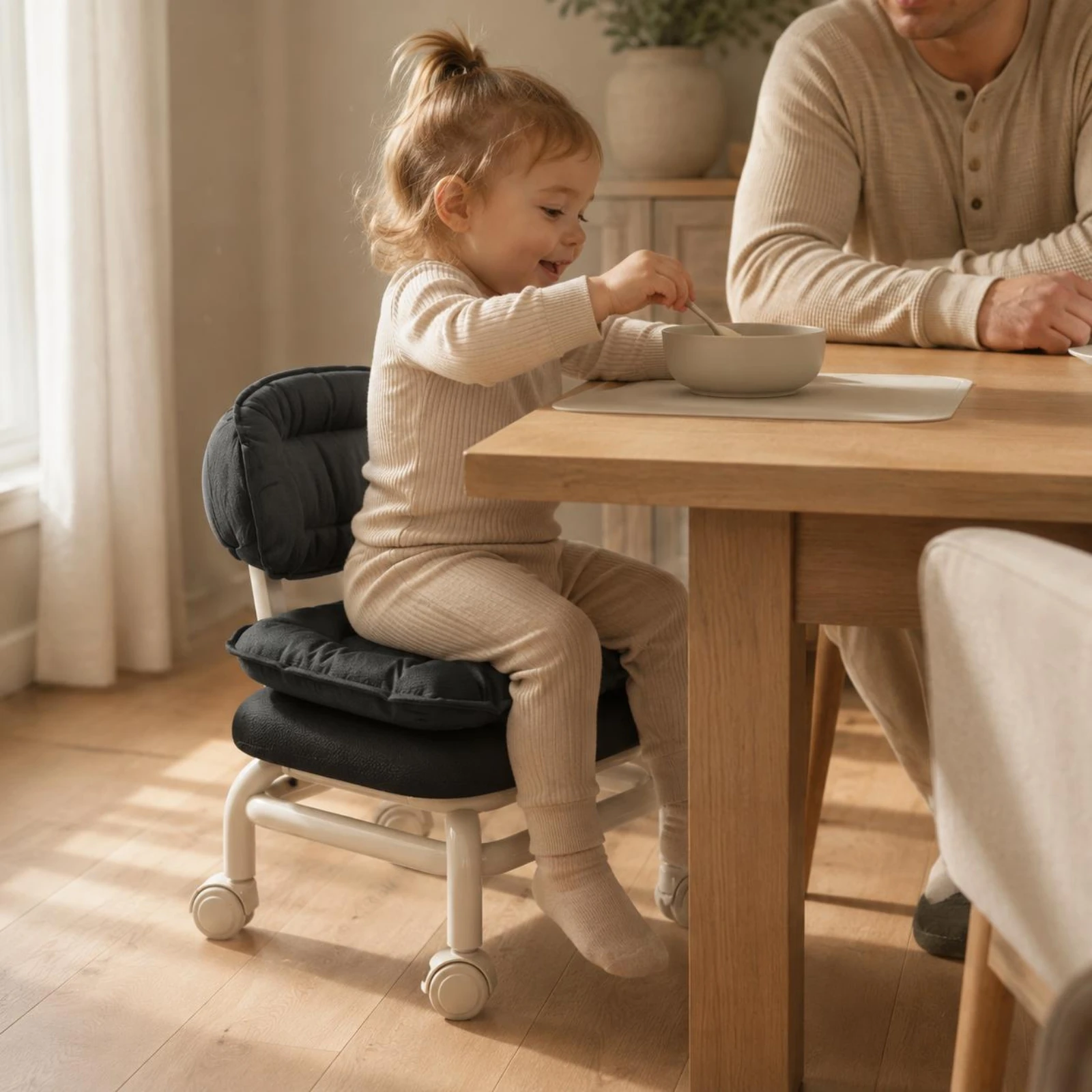 Rolling Chair Curved Backrest Padded Chair Mobility Aid Back Support Seating Easy Assembly
