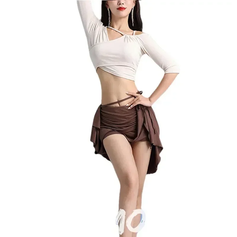 Adulto dança do ventre oriental prática conjunto feminino elegante superior divisão saia conjunto de roupas desempenho dança do ventre