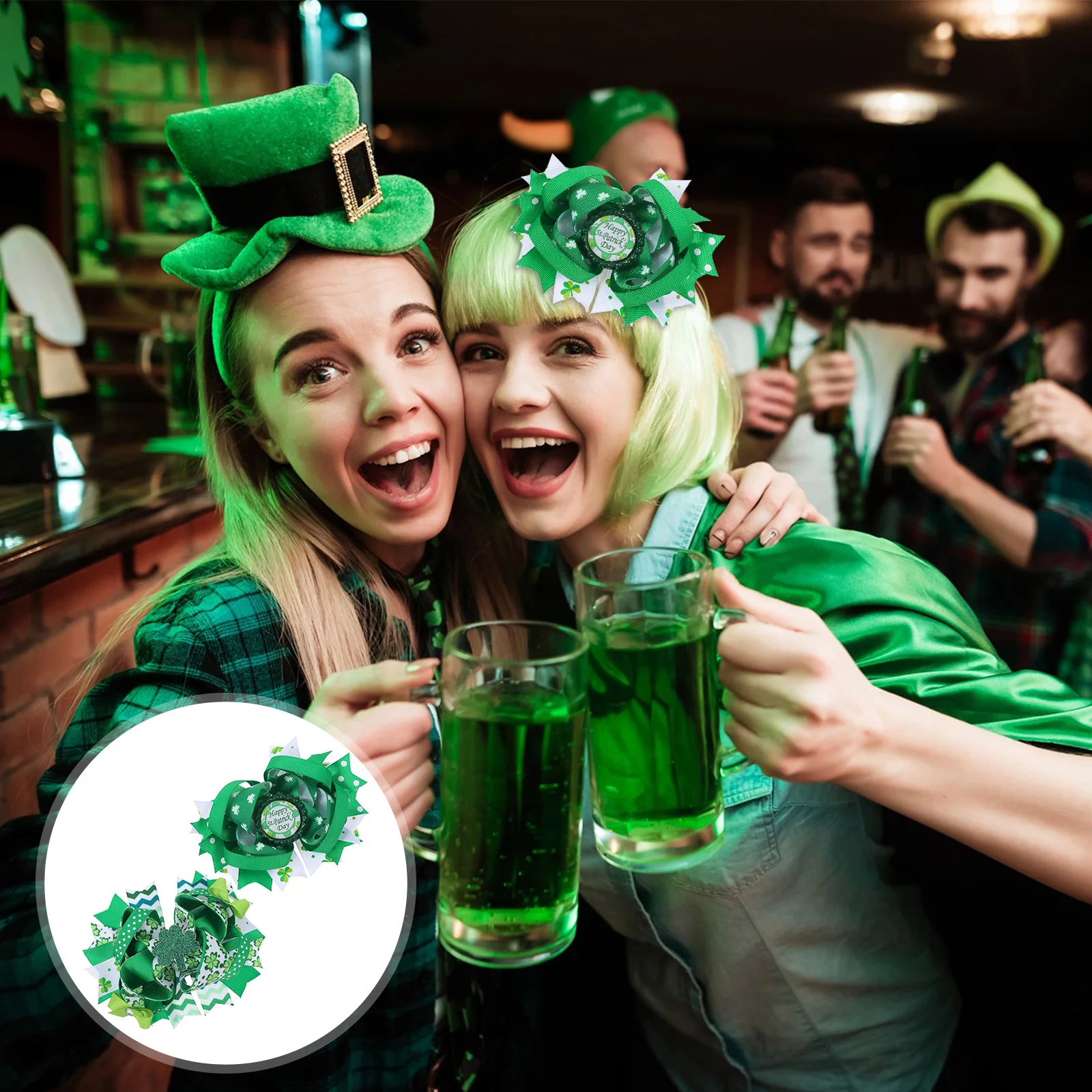 

2 шт., заколки для волос с четырьмя листьями клевера, дизайн трилистника, идеально подходят для нарядов на день Святого Патрика, сувениры для вечеринок, украшения, легкое крепление