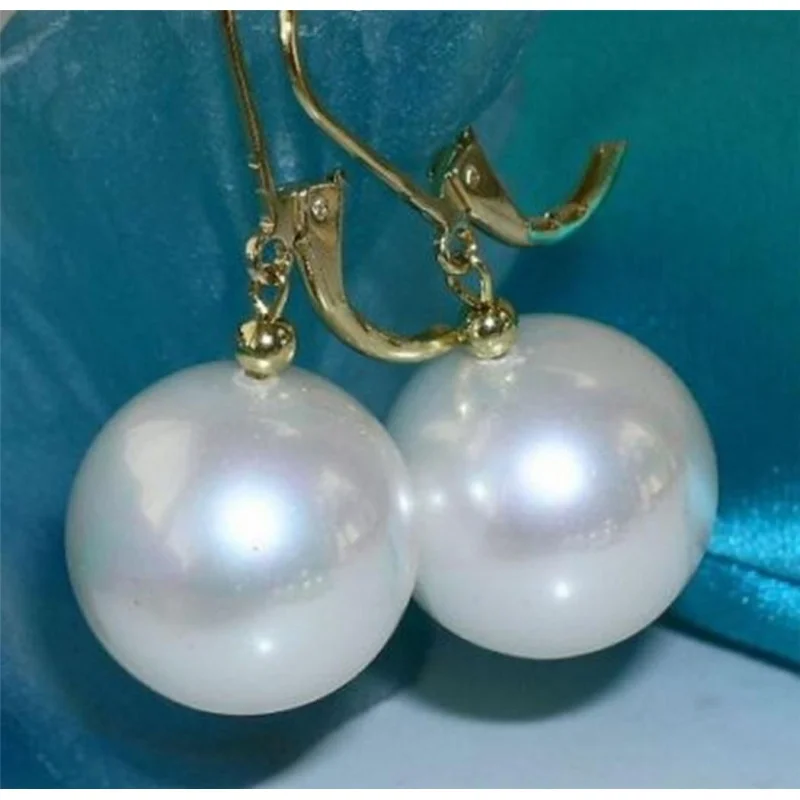 11-12mm AAA White South Sea Pearl round Earrings 14k Gold