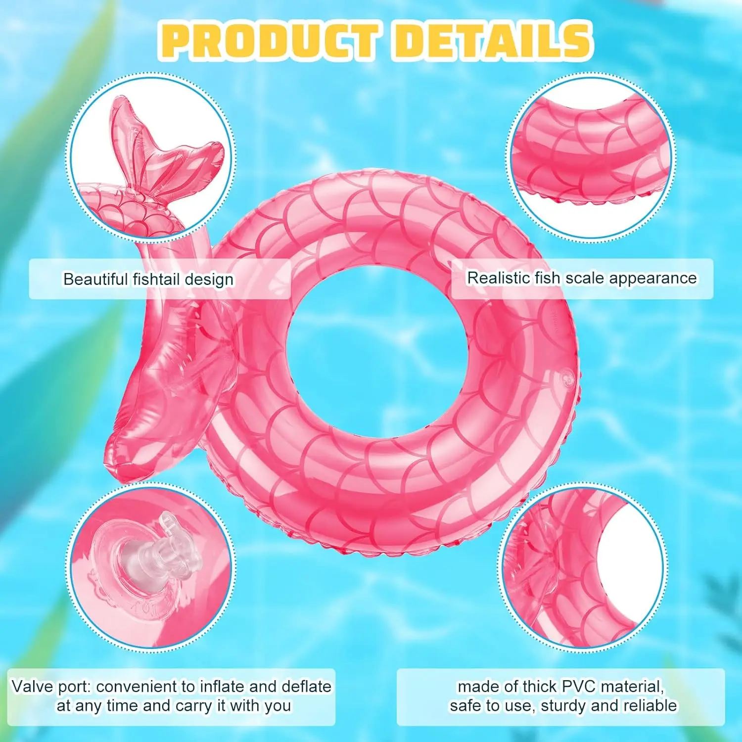 6 uds flotadores de piscina de cola de sirena flotador de natación inflable anillo de piscina de sirena flotador de anillo inflable de 30 pulgadas flotador de piscina de playa de verano