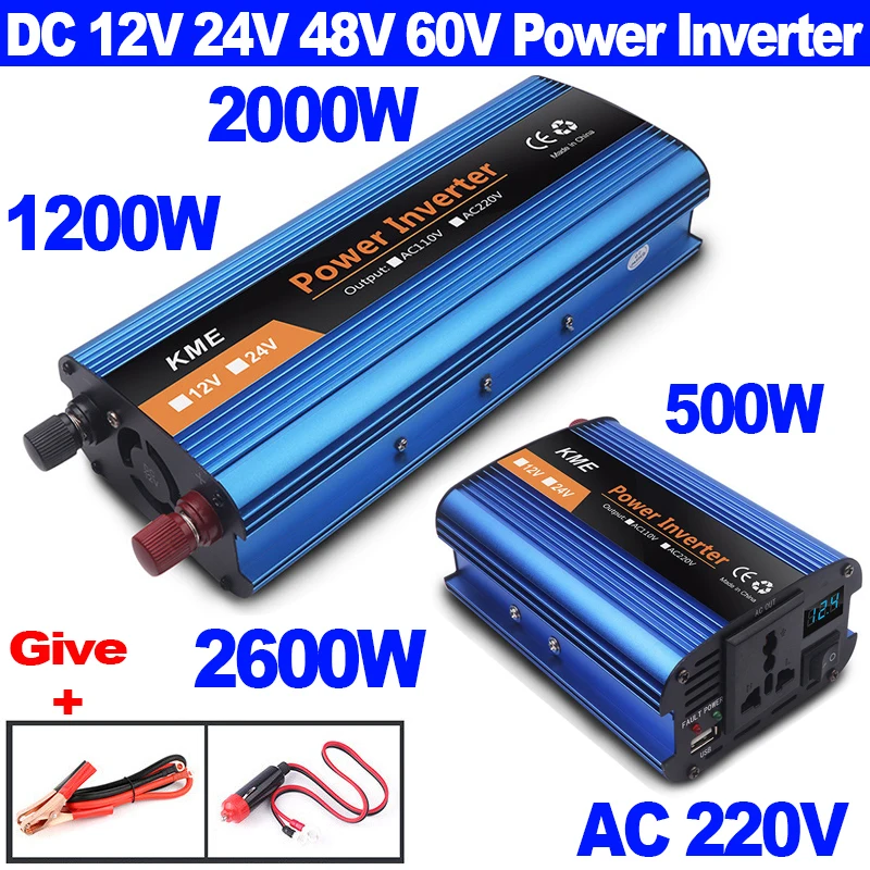 

Power Supply Inverter 12V 24V 36V 48V 60V DC AC 220V to 12 Volt Car Inverter Switch Power Bank Converter 500W 1200W 2000W 2600W