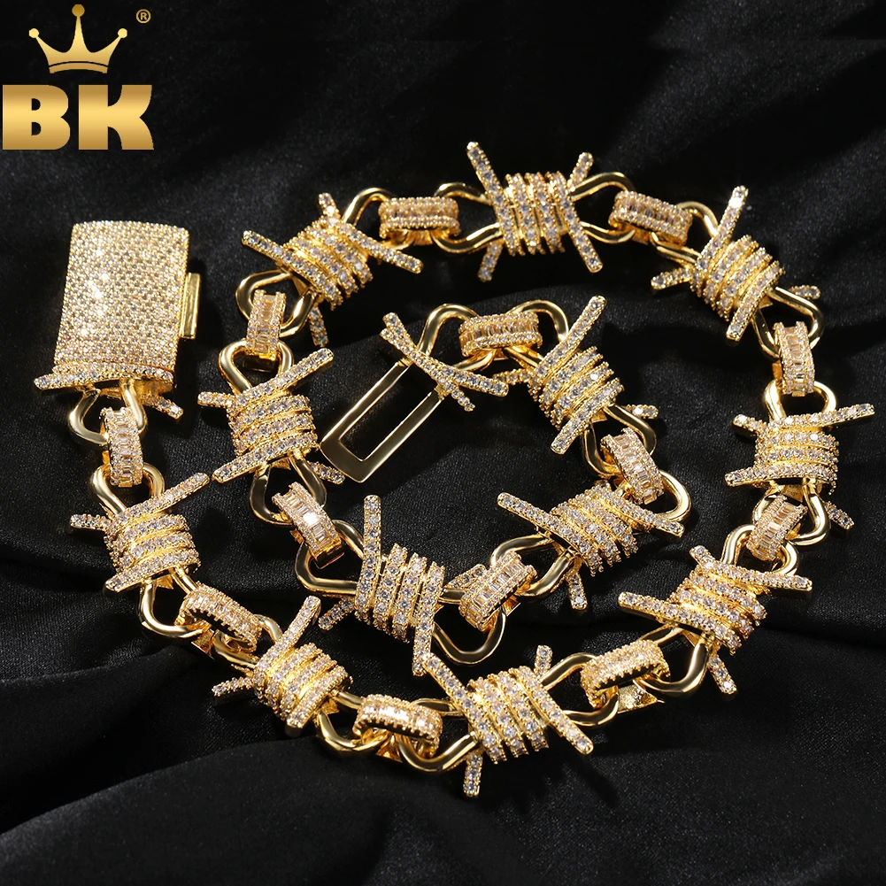 

TBTK Thick Barbed Link Chain Necklace Iced Out 5A Cubic Zirconia Bracelet Charm Fashion HipHop Jewelry