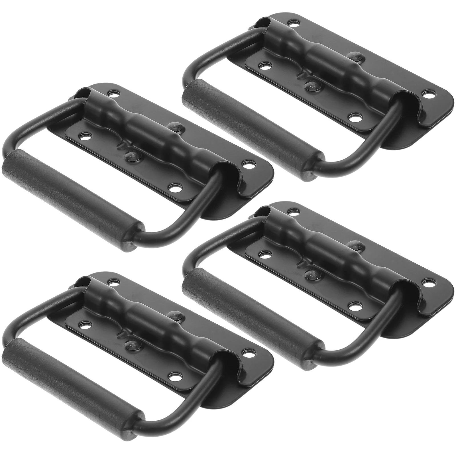 

4 Pcs Spring Loaded Surface Mount Handle 100mm Black Iron Spring Cabinet Handles Tool Box Hardware Flush Lift Ring