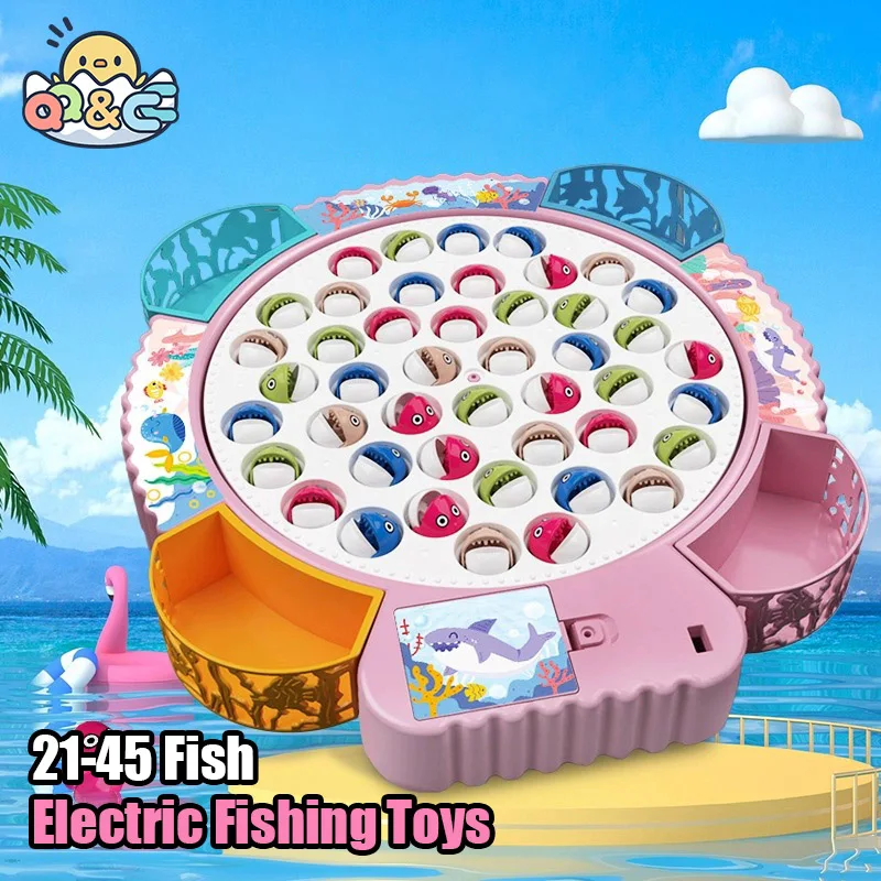 Electric Fishing Toys Puzzle Multifunctional Music Rotating Fishing Plate Interactive Game Toys for Kids Children's Day Gifts