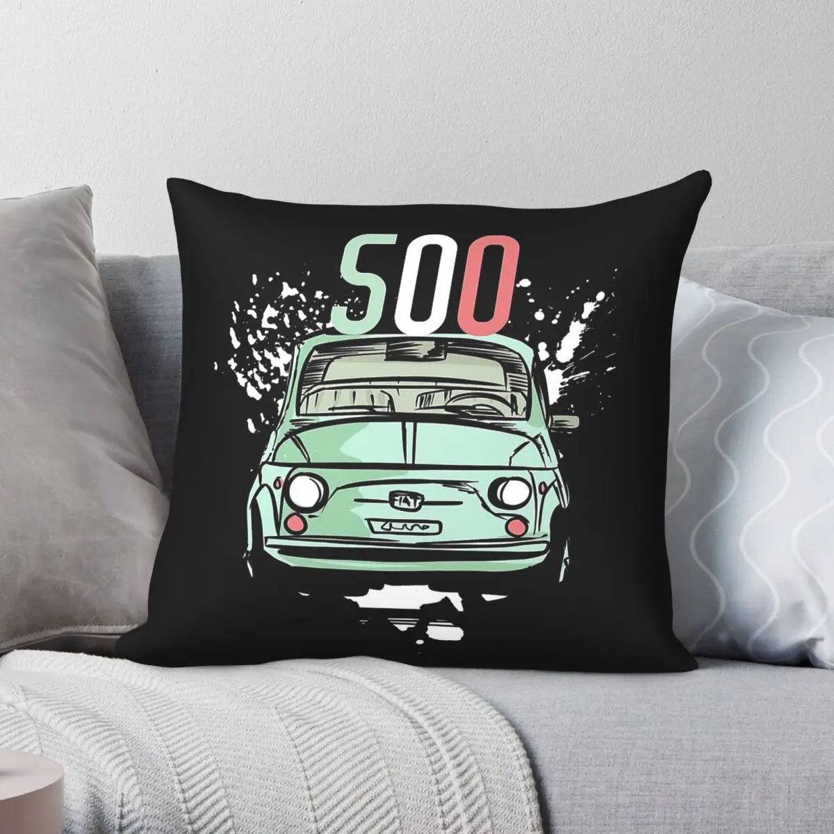 Cinquecento Car Square Pillowcase Polyester Linen Velvet Printed Zip Decorative Bed Cushion Cover 45x45