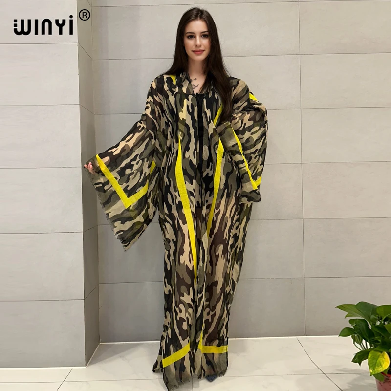 WINYI summer Africa new fashion kimono beach dress bikini cover up Cardigan Camouflage print abaya dubai luxury muslim kaftan