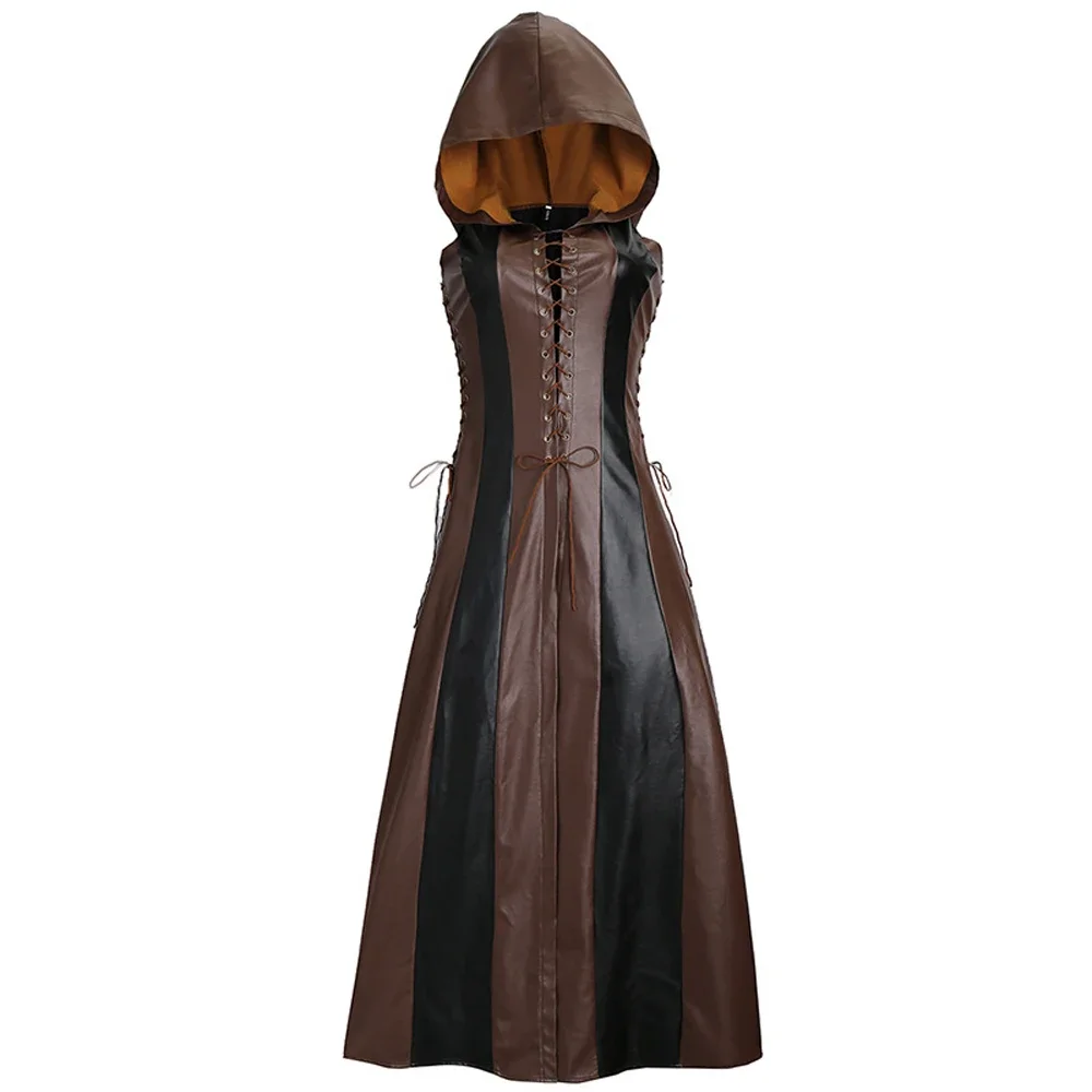 Cosplay Medieval Assassins Creed Costume Fashion Sexy Slim Lace Up Leather Long Dress Adult Coats Halloween Women Disfraz Mujer