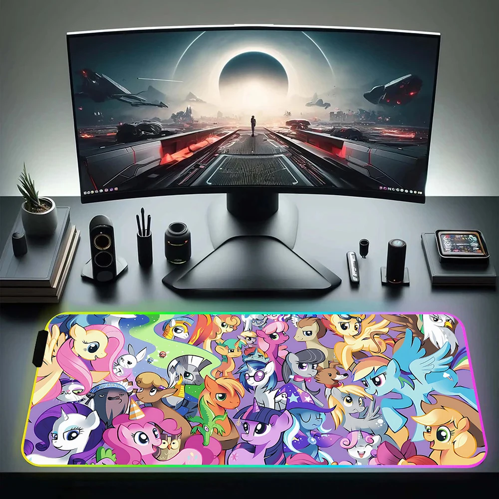 Imagem -04 - M-meu L-little P-pony Rgb Led Mouse Pad para pc Gamer Mouse Pad de Borracha com Luz Led Brilhante