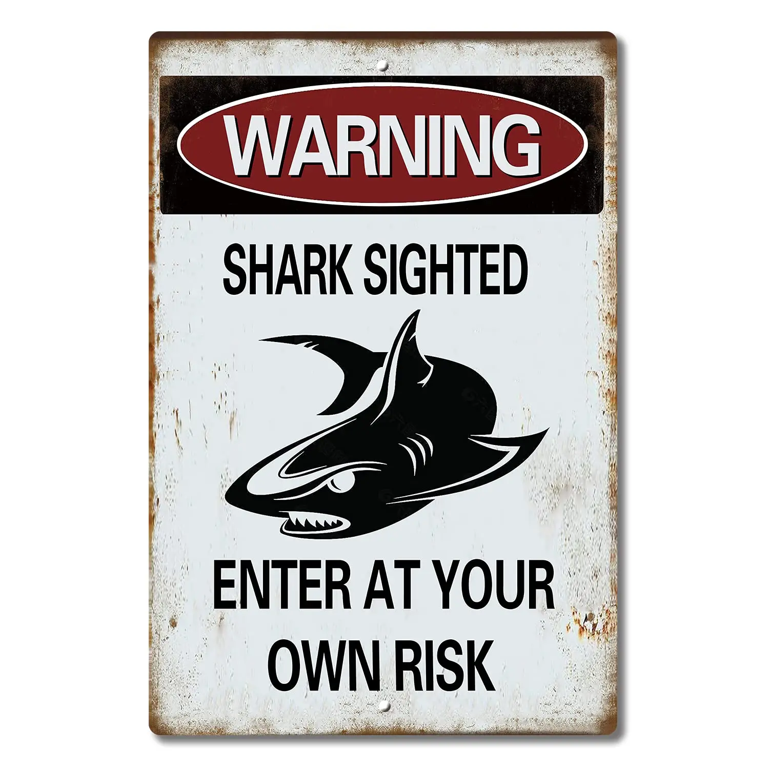 Tin Sign Warning Shark Sighted Enter at Your Own Risk with Graphic Dangerous Aluminum Metal Sign 12 x 8 Inches