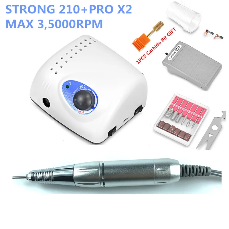 

65W 35000RPM Electric Nail Drill Machine Strong 210 Model PRO X2 Handpiece Manicure Pedicure Nail File Bit Nail Art Equipment