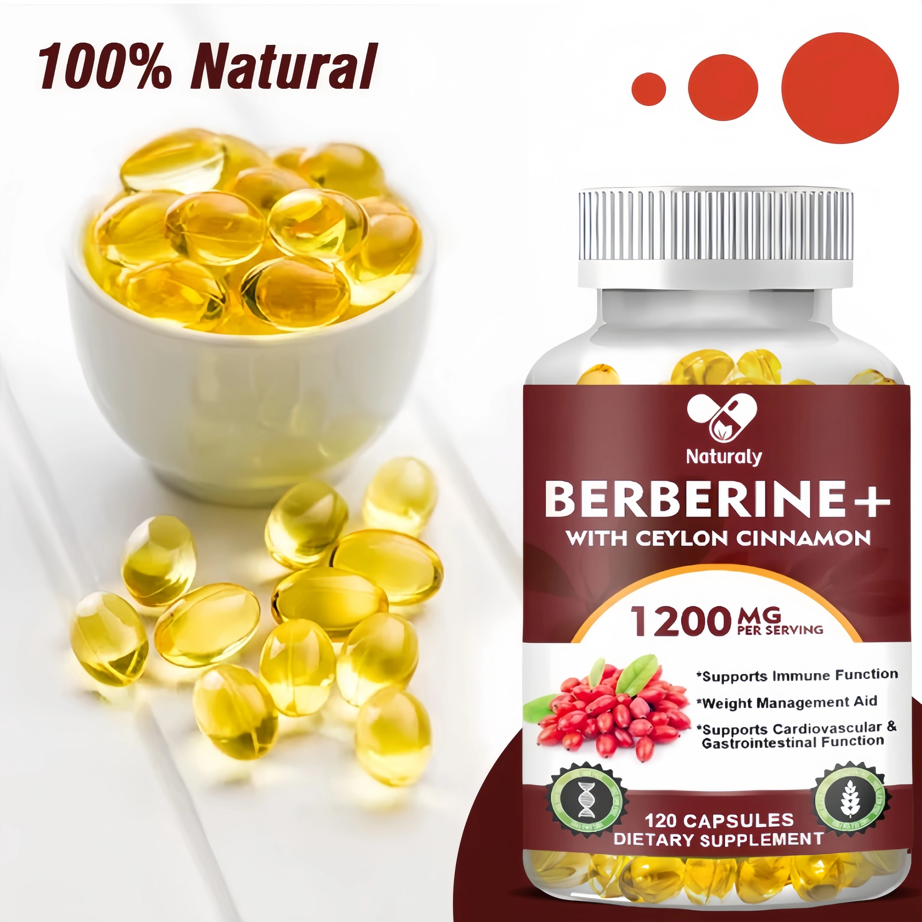 Berberine with Ceylon Cinnamon Capsule Antioxidant Supports Immune System, Cardiovascular & Gastrointestinal Function