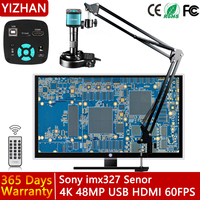 48MP 4K 1080P HDMI USB Industrial Video Digital Microscope Camera 150X Zoom C Mount Lens Cantilever stand For Repair Soldering