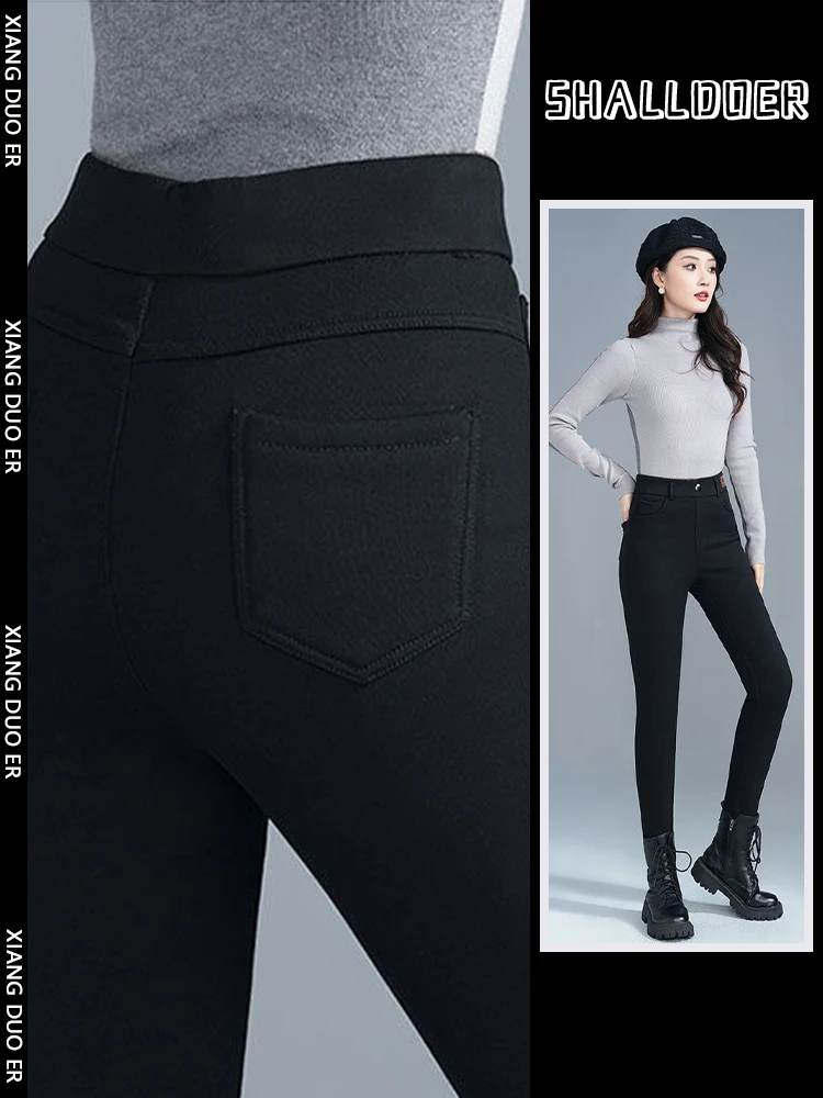 

Женские брюки с высокой талией, на флисовой подкладке, облегающие, повседневные, прямого кроя, из хлопка, теплые, комфортные, базовый слой