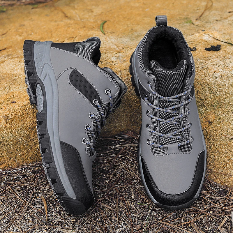 Outdoor Casual Hiking Shoes Men's Leather Sneakers Winter Waterproof Climbing Walking Crush Resistant Footwear Explosive Style