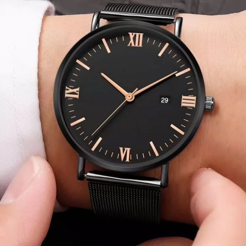 Nova moda masculina relógios 2025 simples liga de ouro malha cinto vestidos relógio de pulso casual hombre relogio masculino