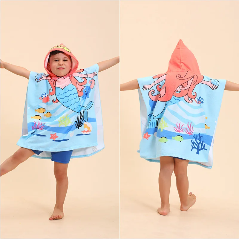 Albornoz con capucha para niños, capa absorbente con estampado de dibujos animados, Toalla de baño, bata de playa