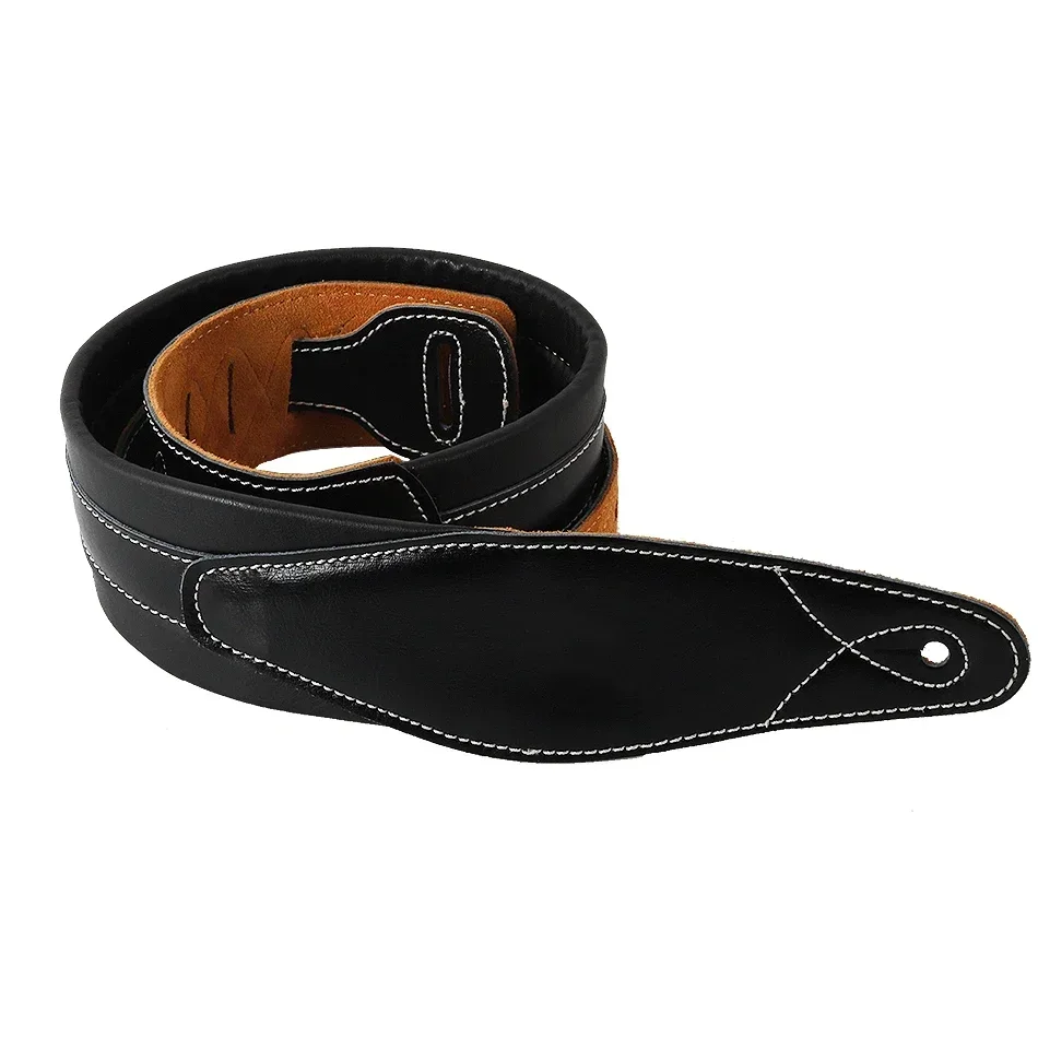 CB Logo Leather Padded Black Guitar Strap for Electric Acoustic Guitar Bass Adjustable Belt