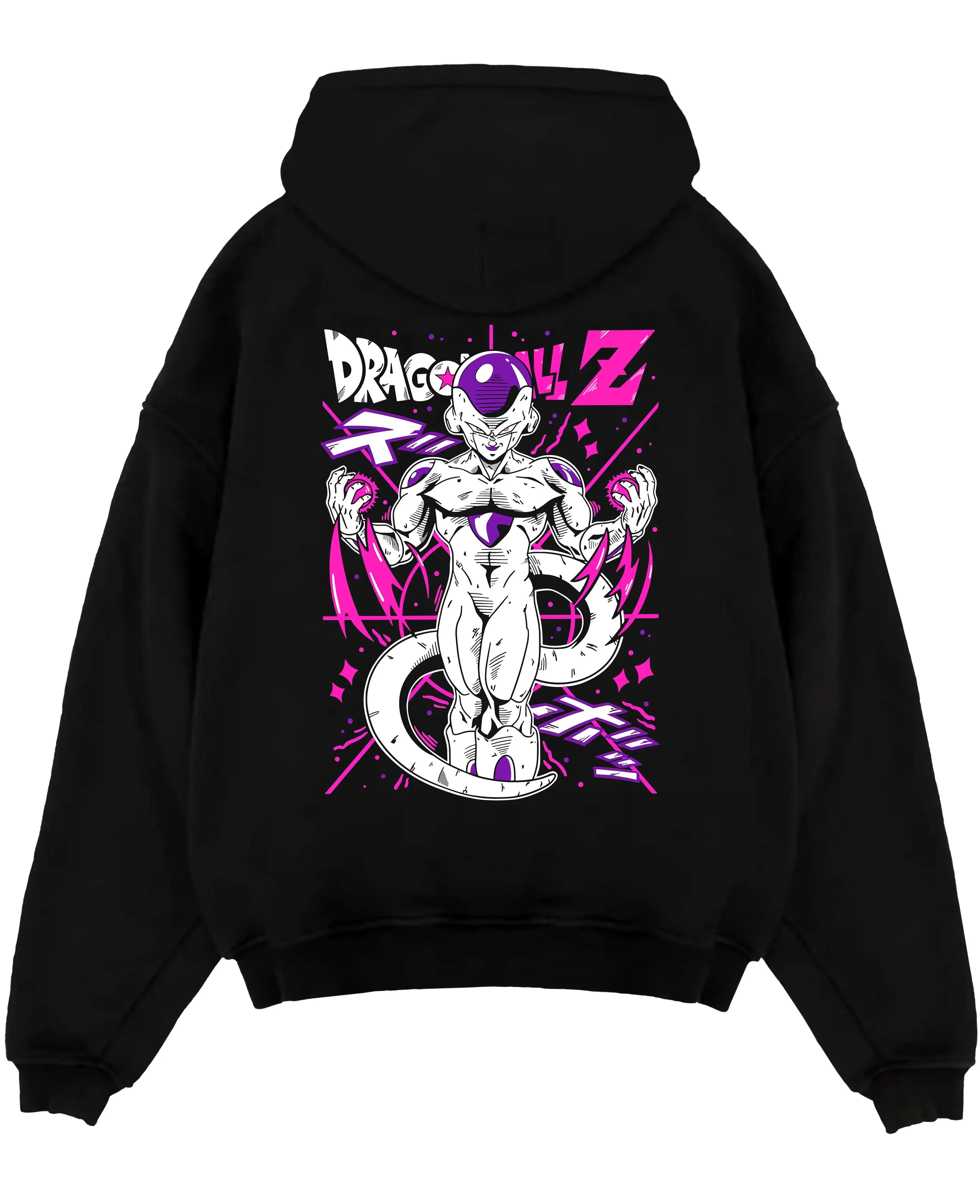 Dragon Ball Z Anime Frieza Preto Moletom Roxo Branco Personagem Impressão Ação Pose Design Manga Estilo Moletom com Detalhe da Cauda