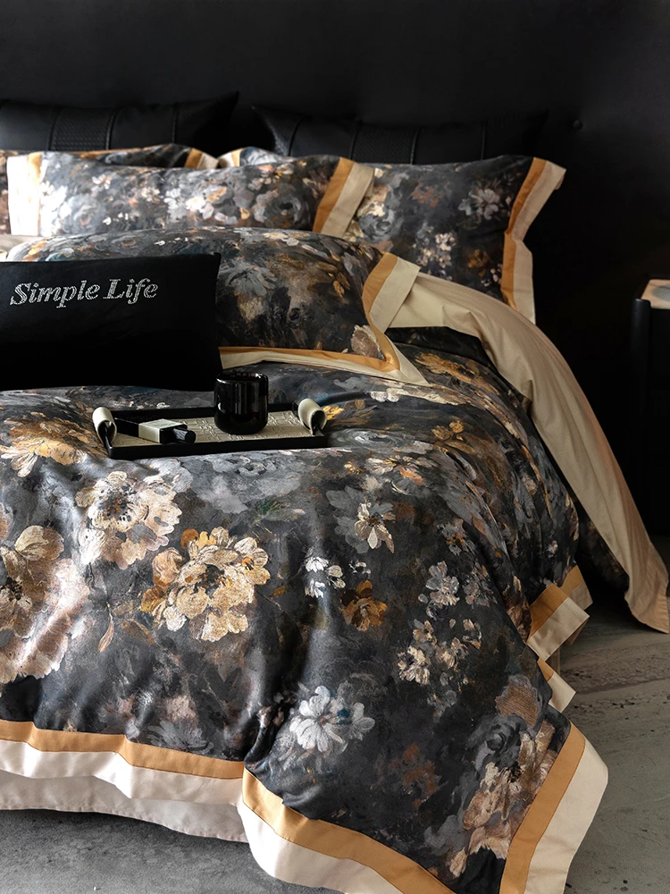00-Tead Count Long-Staple Cotton Bedding Set Vintage Countryside Sle Spring Summer Duvet Cover Bedding Acco...