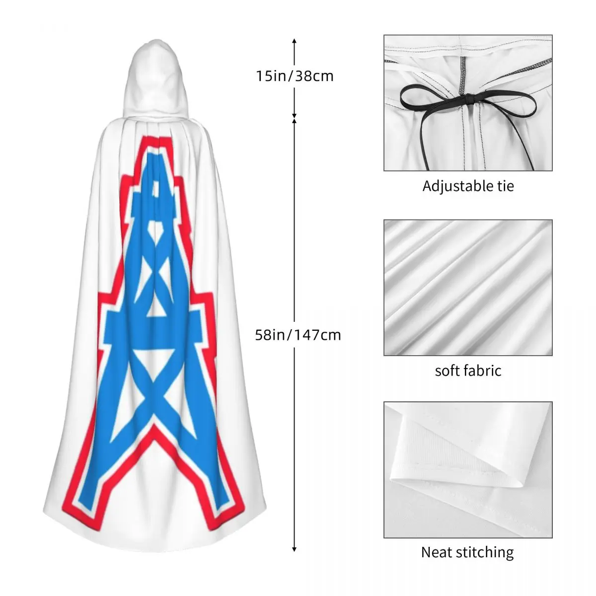Houston Oilers T-Shirt1980 Houston Oilers Long Hooded Cloak Witch Medieval Costume Cosplay Cape HalloweenVampire Adult Unisex - view 2