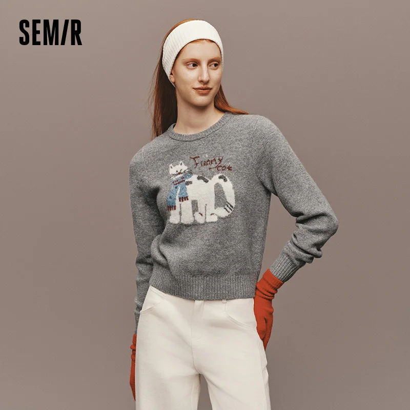 Semir-Jacquard-Pullover, niedliches Tier-Design, Damen, 2025, Winter, weiche Strickwaren, kreativer Look, gemütlicher Stil, lässiges Pullover-Oberteil