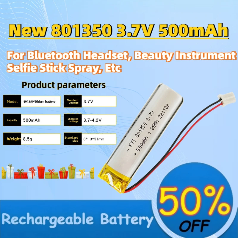 

Fast Shipping New 801350 3.7V 500mAh LiPo Rechargeable Battery for Bluetooth Headset, Beauty Instrument Selfie Stick Spray, Etc