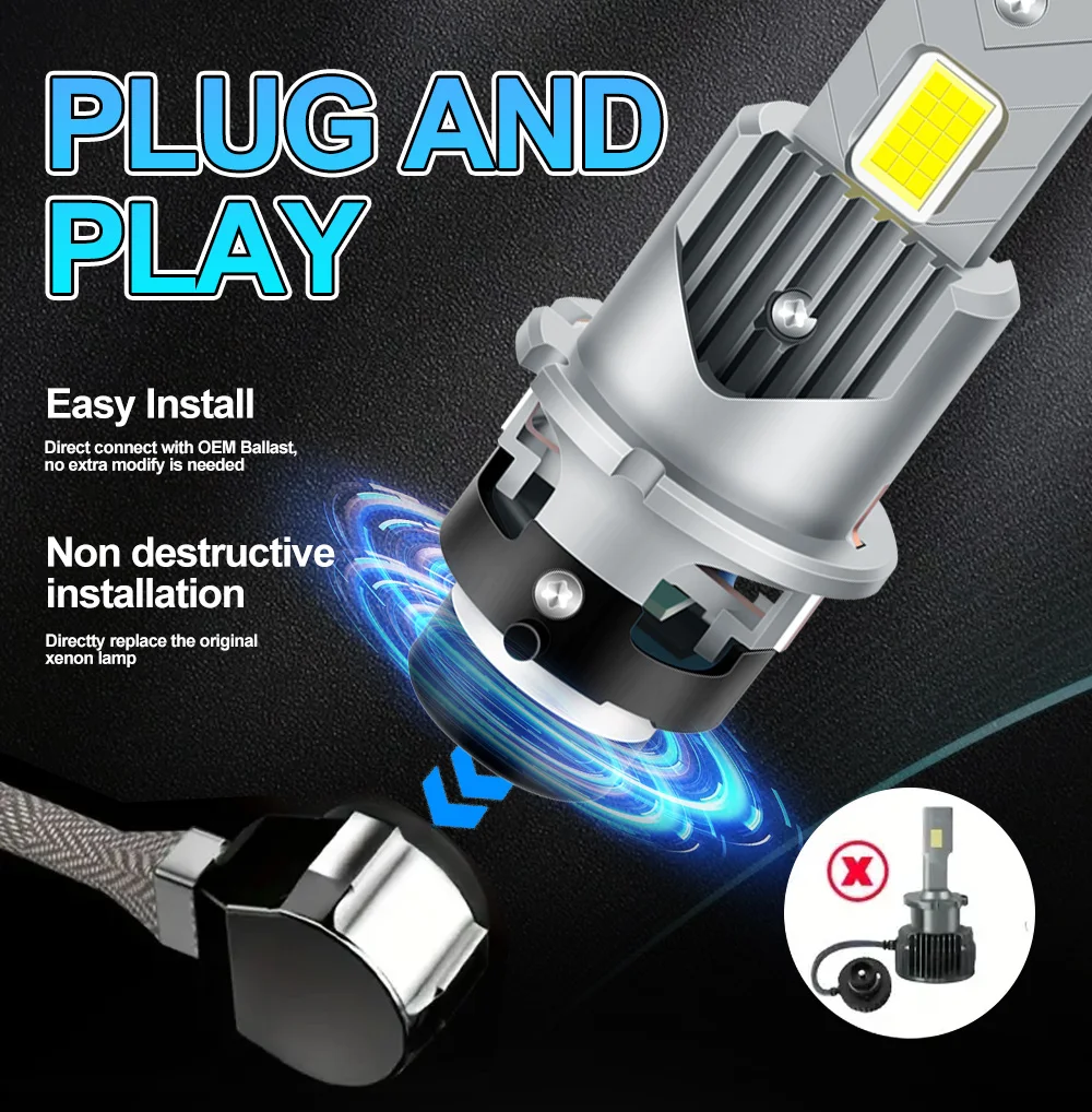 2PCS D4S D2S Led Headlight Bulbs HID Canbus No Error 300W D2R D4R Xenon Car Lamp Auto Light 12V 24V Plug&Play High/low Beam