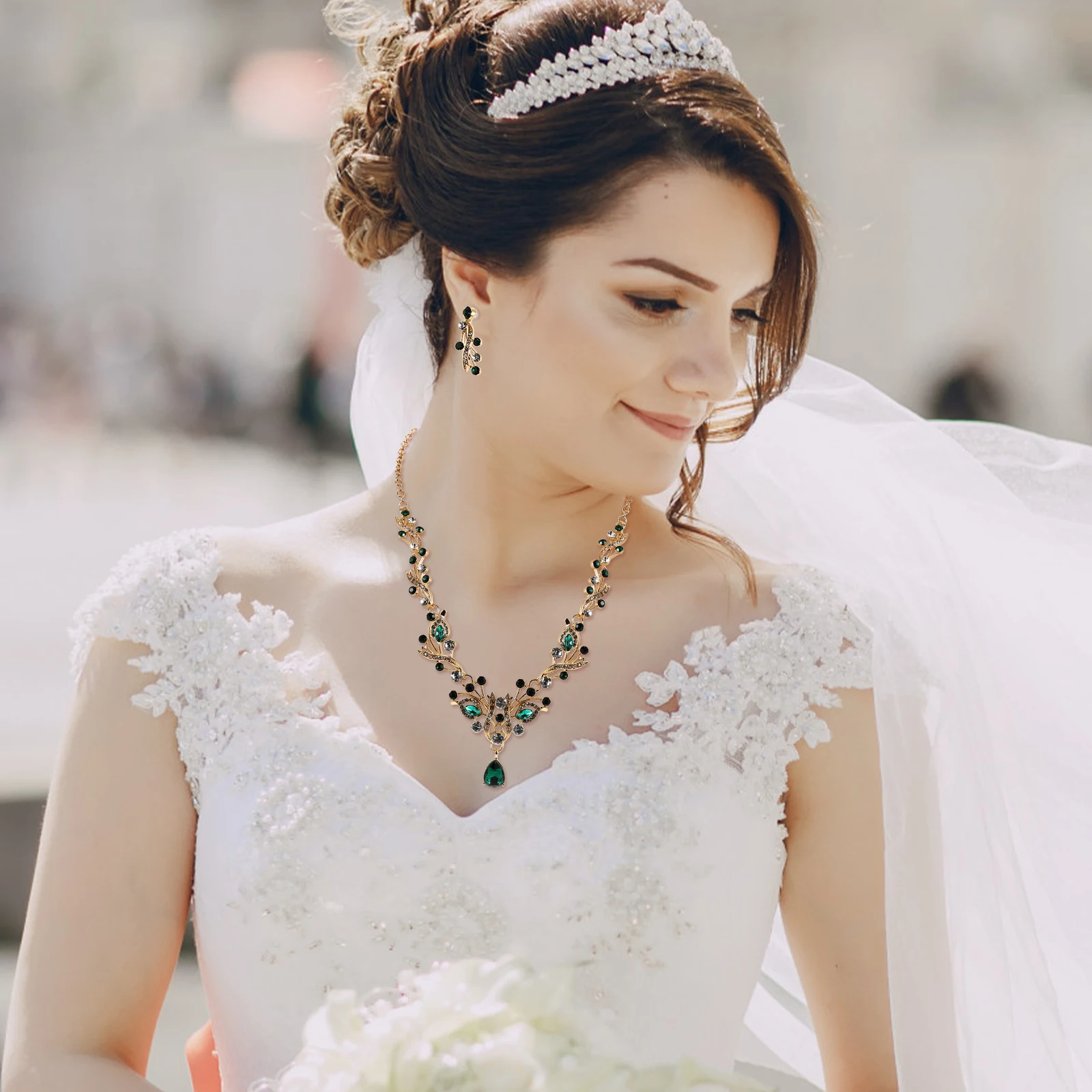 

1 set 1 Shimmering Rhinestone Necklace Earring Set For Brides Bridal Jewelry Wedding Party Decoration Dangle Earrings Rhinestone