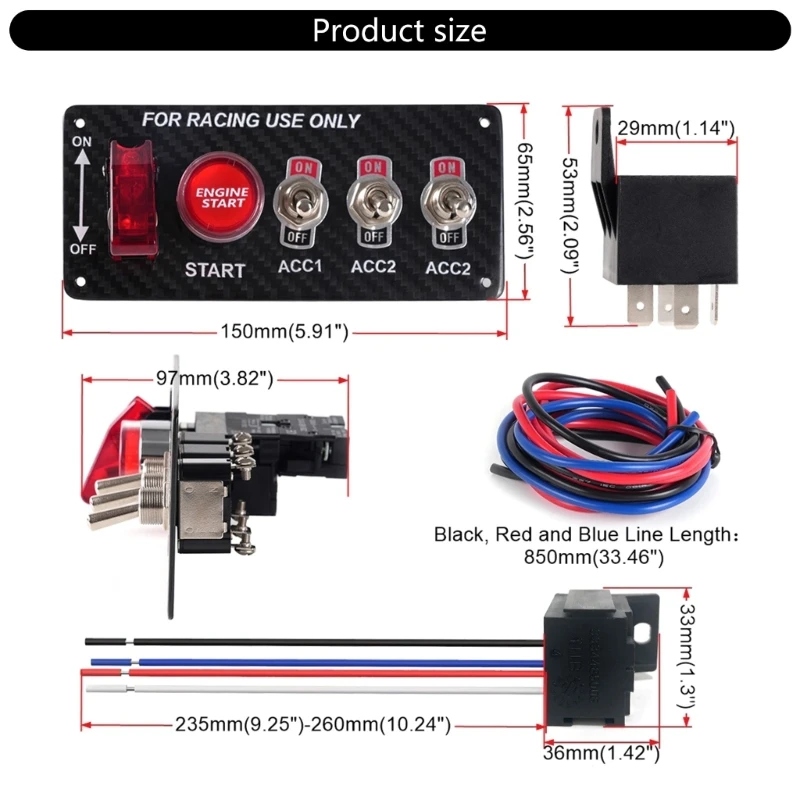 1pc Ignition Starter Control Panel with LED & Wiring, Engine Push Button Start for Vehicles Auto Truck Boat Motorhomes Boats